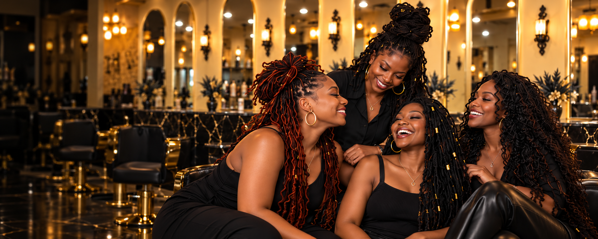 Illustrative scene of women connecting in a setting inspired by the salon